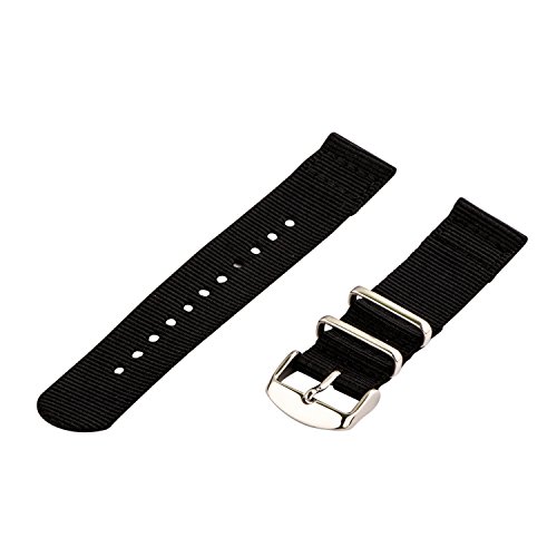 Clockwork Synergy - 20mm 2 Piece Classic Nato Ss Nylon Black Replacement Watch Strap Band