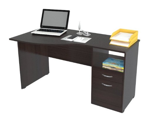 Inval America Curved Top Desk, Espresso-Wenge/Silver