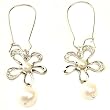 Pearl Earrings White Flower CZ Diamonds Dangling Sterling Silver Tarnish Free By Bucasi