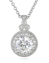 Sterling Silver Swarovski Zirconia Round Antique Pendant Necklace, 18"