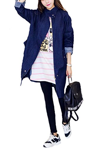 Itopfoxjp　レデイース　コート　秋　羽織り　薄手　ジャケット　デニム　ゆったり　ロング丈　アウター　カジュアル　ブルー　青　ブラック　黒
