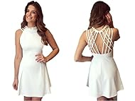 Sexy High-Neck Sleeveless  Polyester  Dress With Pearls