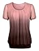 Messic Women`s Short Sleeve Front Preated Ombre Casual Blouse Top
