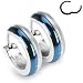 316L Stainless Steel Two Tone "Hinged Snap" Huggie Earrings with Blue IP - 13.5mm Length, 4mm Width - Sold as a Pair