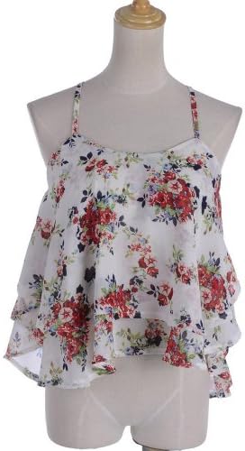 PrettyGuide Flowy Floral Chiffon Overlay Adjustable Strap Crop Top Tank