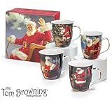 Set Of 4 Collectible Santa Mugs/Cups In Gift Box Designed By Artist Tom Browning Holiday/Christmas Decor