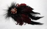 NEW Maroon Burgundy Feather Hair Clip Accessory with Vintage Beads, Limited.