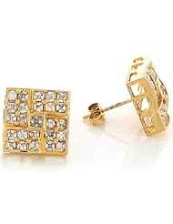 14k Real Yellow Gold White CZ Cluster Square 1.31cm Stylish Post Earrings