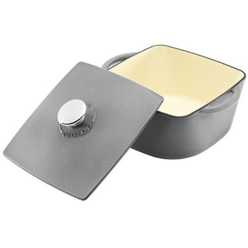 Chasseur French Double-Enamelled Cast Iron 6-Quart Square Casserole with Lid, Ceramic Grey