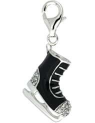 Sterling Silver Skating Boot Shoe Charm for Bracelet, 7/8 in. (22mm) tall, Black Enamel Finish