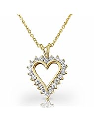14KT Yellow Gold Dazzling Diamond Heart Shaped Pendant. 3/4 CTW