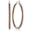 Ladies 18k Rose Gold Plated 50mm In-and-Out Black Crystals Top Click Closure Earrings
