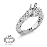 1.15 ct PRINCESS & ROUND ANTIQUE STYLE ENGAGEMENT RING SETTING made in 18K WHITE GOLD