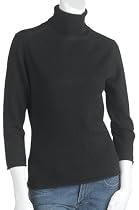 Red Moon Women's Long Sleeve Roll Hem and Cuff 3/4 sleeve Cashmere Turtleneck Sweater, Black, Medium