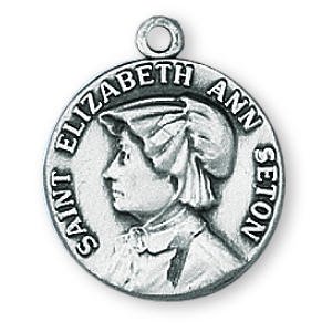 Sterling Silver Saint Elizabeth Ann Seton Medal and 18 Chain