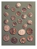 Selection of Celtic and Roman Silver Coins Found at Eriswell, Suffolk Art Giclee Poster Print, 18x24