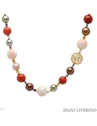 ENZO LIVERINO 18K Yellow Gold Pearl and 0.96 CTW Agate Ladies Necklace. Length 21 in. Total Item weight 98.0 g.