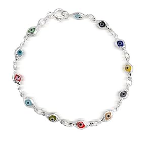 Bling Jewelry .925 Sterling Silver Mutli Color Evil Eye Bracelet: Jewelry