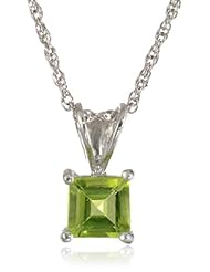 Sterling Silver 6mm Square-Cut Peridot Pendant Necklace