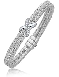 7.25" Diamond Accented X Station Weave Bangle in 14K White Gold (.18 ct t.w.)