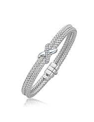 Diamond Accented X Station Weave Bangle in 14K White Gold (.18 ct t.w.)