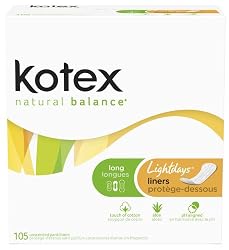 Kotex Natural Balance Lightdays Liners, Long,  Jumbo Pack, 105 ct. (Pack of 6)