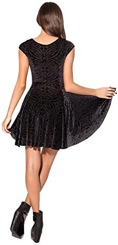 iBaste Pleated Dresses Clubwear Velvet Knee-length Short Sleeve Reversible Skater Clubwear Ball Party Dress