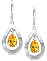 CleverEve Luxury Series Pear Shaped Sterling Silver Earrings w/ Prong Set Pear Shaped Natural Yellow Sapphire Center Stones 2.92 ct. tw.