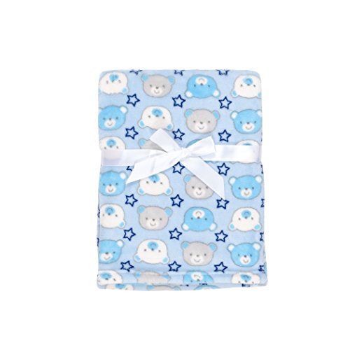 Baby Gear Plush Velboa Ultra Soft Baby Boys Blanket 30 x 40, Blue Grey Teddy