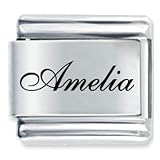 Name Amelia Laser Italian Charms Bracelet