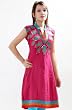 Pink Colour Cotton Bind Collar Embroidery & Mirror Work Kurta Tunic