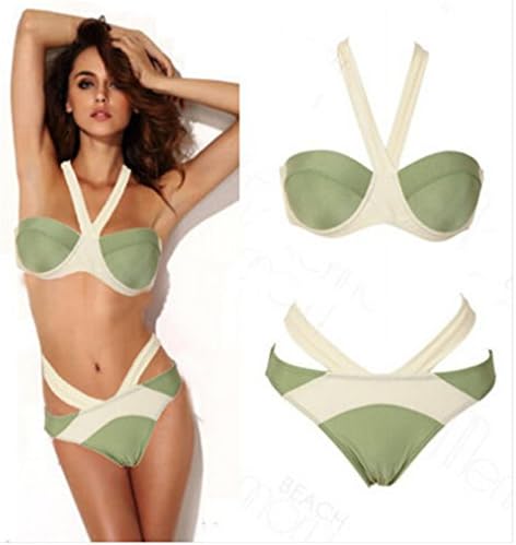 Women's Green White Fashion Bandage bikini One Piece Bikini Cut Out Swimsuit