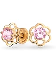 Bling Jewelry 14k Gold October Birthstone CZ Children Baby Flower Stud Earrings