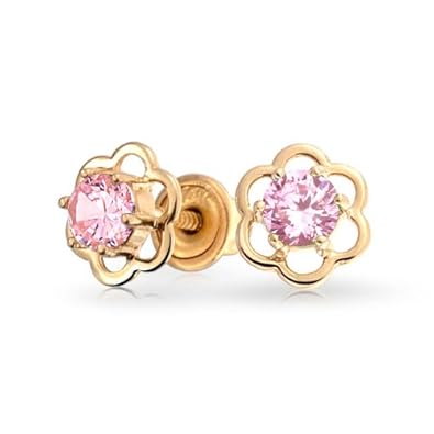 Cheap Girls Jewelry Bling Jewelry 14k Gold October Birthstone CZ Children Baby Flower Stud Earrings For Sale