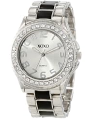 XOXO Womens XO5405  Silver-tone/Black Epoxy Bracelet With Rhinestones Accent Watch