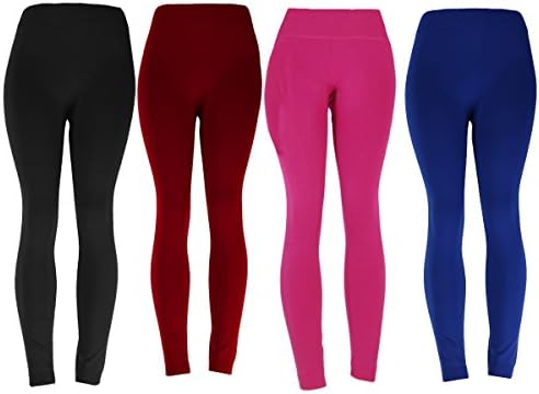 Womens Winter Fleece Leggings High Waisted 4 Pack, One Size (Black, Burgundy, Fuchsia, Royal)