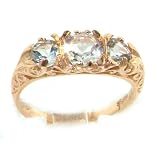 9K Rose Gold Womens Luxury Aquamarine Trilogy Ring - Finger Sizes 5 to 12 Available