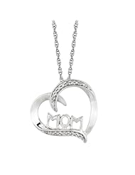 Sterling Silver Lopsided Heart MOM Diamond Pendant with 18" Necklace