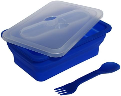 Lunch Essentials Blue Collapsible Silicone Lunch Box with Spork