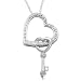 10k White Gold Diamond Heart and Key Pendant (1/10 cttw, I-J Color, I2-I3 Clarity), 18