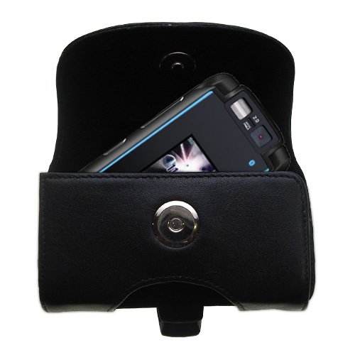 Horizontal Black Leather Case for the Motorola MOTORAZR maxx Ve with both a belt clip and loop option - a Gomadic design