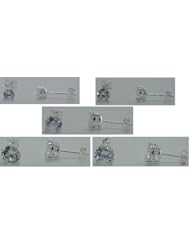 5 PC ROUND CZ BASKET STUD EARRINGS: 4MM, 5MM, 6MM, 7MM, 8MM