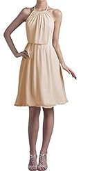 Knee Length Halter Backless Chiffon Evening Dress/Bridesmaid Dress/Prom Dress/Party Dress 