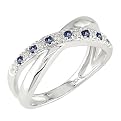 14K White Gold Diamond and Sapphire Crossover Ring