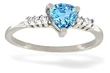 14K White Gold Genuine Trillion Blue Topaz and Diamond Ring