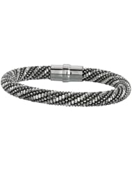 Silver Ruthenium Plated 7.50" 8.5mm Diamond Cut Polish Beaded Bangle With Magnetic Clasp