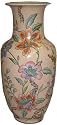 Pale Peach 18" Tall Vase with Wild Lilly Flowers; Hand Painted Vintage Porcelain