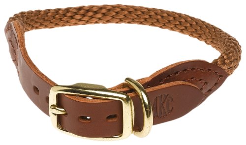 AKC Leather & Rope Dog Collar, 14-15-Inch, Brown