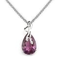 14k White Gold Pear Shaped Amethyst and Diamond Pendant with Chain
