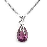 14k White Gold Pear Shaped Amethyst and Diamond Pendant with Chain